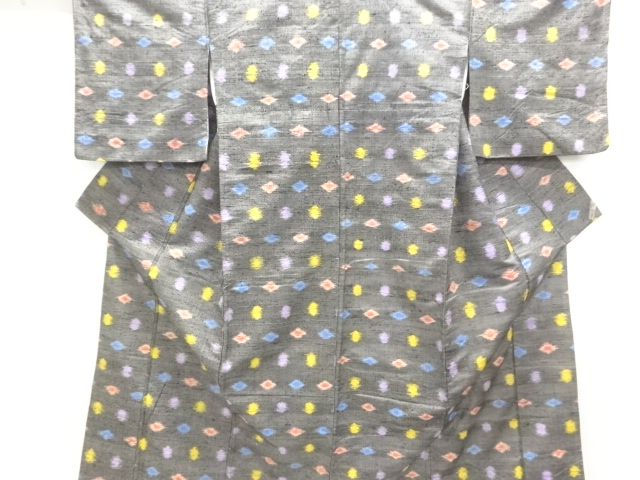 JAPANESE KIMONO / ANTIQUE TSUMUGI KIMONO / ABSTRACT WOVEN PATTERN